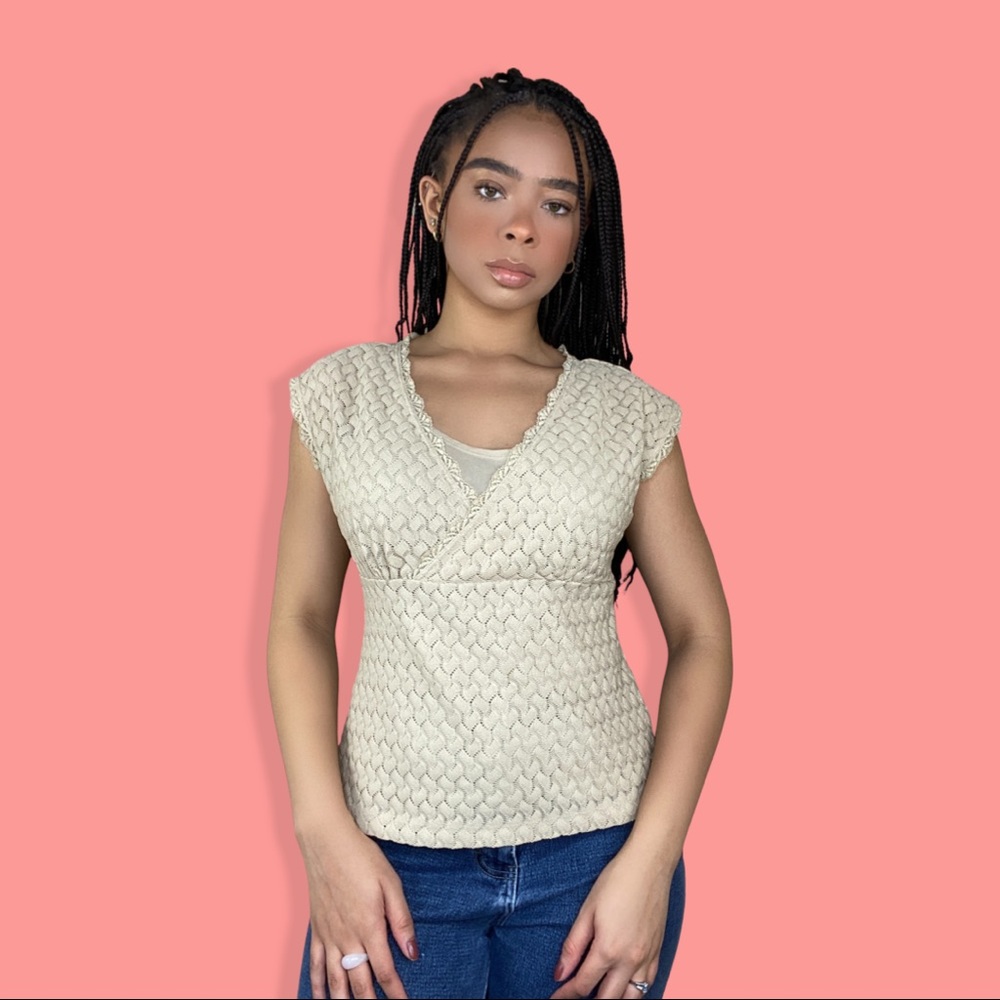 Vintage 80s/90s Wavy Knit Cross Over Top
